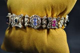 14k Fancy Multi Gem Stone Estate Slide Bracelet 7in Retail $10,300 
