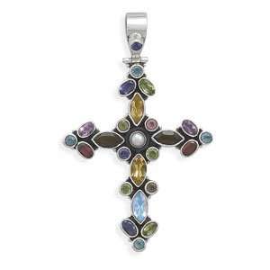  Multicolor Stone Cross Hinged Pendant Jewelry