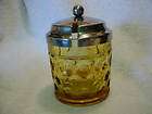 vintage amber thumbprint jam jar silverplate lid expedited shipping 