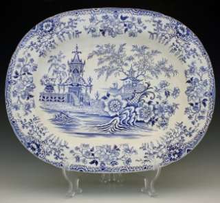 19C BLUE & WHITE LG STAFFORDSHIRE PLATTER WITH CHINESE DESIGNS 
