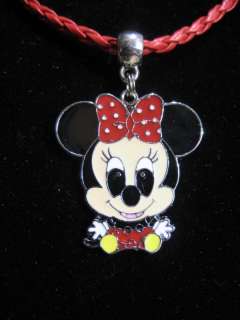 MINNIE MICKEY MOUSE LEATHER NECKLACE PENDANT CHARMS PIN  