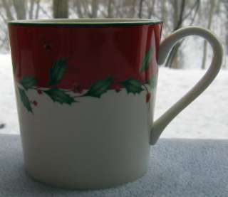 Set of Four Lenox Holiday Holly Red Mugs NIB  