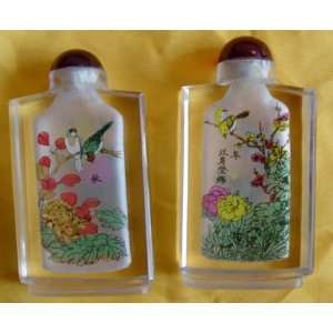  2 Hand Painted Crystal Snuff Bottles 