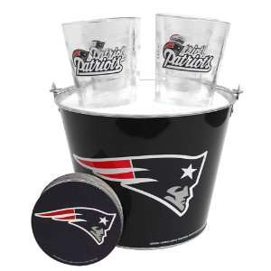 New England Patriots NFL Metal Bucket, Satin Etch Pint Glass & Coaster 