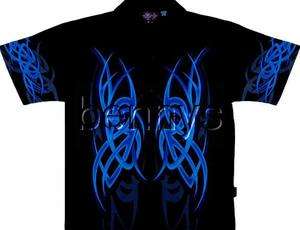 NEW Blue Tribal Flames Biker Shirt, Dragonfly, XXL  