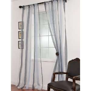   Blue Striped Linen & Voile Weaved Sheer Curtains