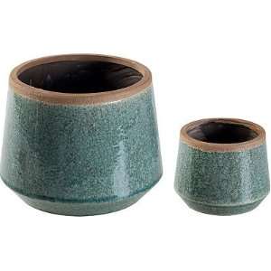  Glazed Ceramic Urn Pot Blue V Set Of 2 Patio, Lawn 