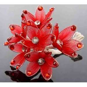  Sheer Red Nylon Decorative Flowers with Rhinestones for 