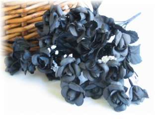 20 Gothic BLACK Silk Mini Open Roses Wedding Flowers  