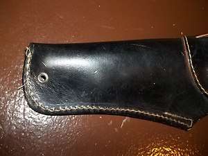 Holster military surplus leather black with strap/snap 10 long  