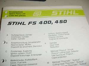 STIHL TRIMMER FS400 FS450 PARTS LIST MANUAL  