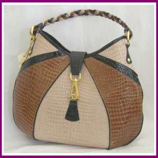 NWT Andalossi Tan, Beige and Black Patent Leather Handbag  