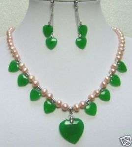 green jade and pink pearl Jewellery necklace earring  