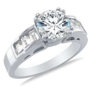 Size 8   Solid 14k White Gold Round Brilliant Cut Solitaire with 