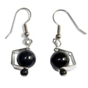 Obsidian Earrings 01 Clamp Rainbow Black Silver Metal Crystal Stone 1 