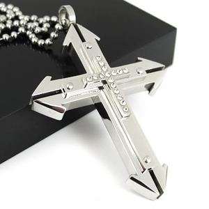 Huge Mens Stainless Steel Pendant Cross Necklace Chain  