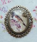 HUGE KiTsCh EmO VINTAGE BIRD PICTURE BRONZE GLASS DOMED PHOTO CAMEO 