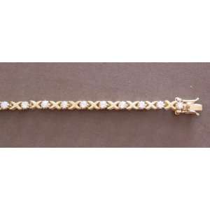   Bracelet Gold Tone X Links & Clear Round Crystals 