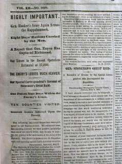   STONEWALL JACKSON WOUNDED Battle of Chancellorsville NY TIMES  
