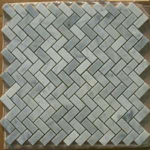 Carrara White (Bianco Carrera) 5/8x1 1/4 Herringbone Mosaic Tile 