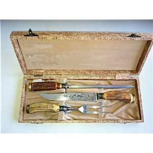   Germany Stainless Stag Antler Handle 3pc Carving Set 