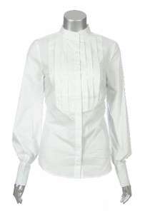 Sutton Studio Womens White Cotton Blend Long Sleeve Tuxedo Blouse Top 