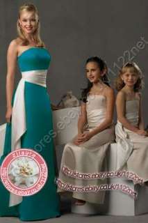 Teal satin bridesmaid dress / flower girl dress with ivory sash 