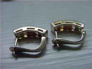 Sterling Silver Hoop Earrings & Ring SET Rainbow Stones  