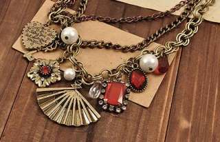   chic Vintage Fan Heart Red Stone Valentines Necklace N426  