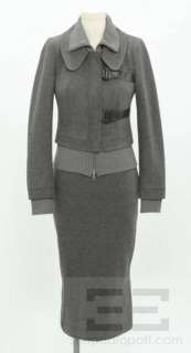 Tracy Reese Gray Knit Two Piece Buckle Trim Jacket & Skirt Suit Size P 