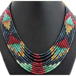  Faceted Multi Sapphire Nine Strand Necklace with Ruby 