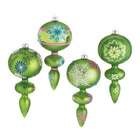 Midwest Set of 4 Dazzling Green Snowflake Design Glass Finial 