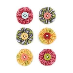  Basic Grey Indie Bloom Fabric Stickers 6/Pkg Circle With 