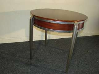 Modern Cherry and Metal Round Cocktail Table  