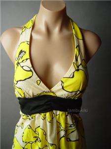 TROPICAL Floral Print Resort Halter Tie Sun Dress S  