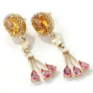    14K Gold Citrine, Pink Tourmaline & Diamond Earrings Jewelry