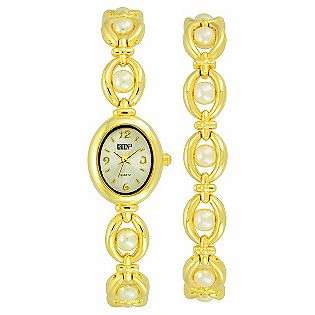   Faux Pearl Accents in Goldtone  Gruen Jewelry Watches Watch Sets