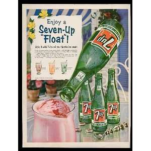  1956 7 Up Soda Ice Cream Floats Bottles Print Ad