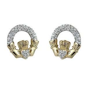  Gold Plated Crystal Claddagh Earrings   Made in Ireland Jewelry