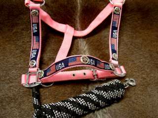 Nylon Horse Halter & LEAD ROPE SILVER PINK TACK STAR  