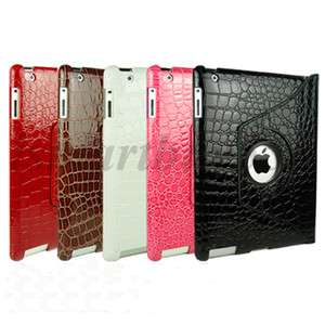   Crocodile Rotating Magnetic Leather Case Smart Cover W/ Swivel Stand