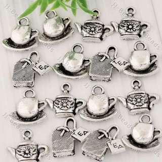   Tibetan Silver Tea Cup Pot Bag Charm Pendant Finding Jewelry  