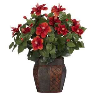  Hibiscus Silk Plant w/ Vase