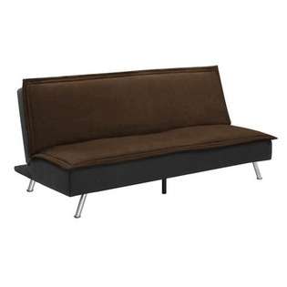   Sofa with Chrome Legs   Upholstery Dark Chocolate Microfiber at 