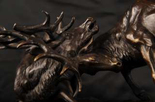 Pair French Bronze Stags Signed PJ Mene Stag Elk  