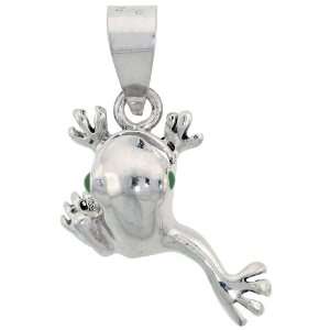    Sterling Silver Hopping Frog Pendant, 1 1/4 (32 mm) tall Jewelry
