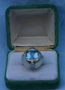 Antique 14K rose Gold,8.70 CT Aquamarine, Diamond Ring  