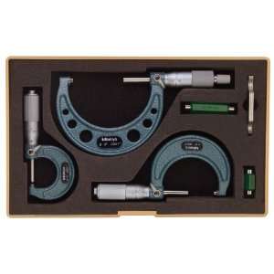 Mitutoyo 103 922 Outside Micrometer Set with Standards, 0 3 Range, 0 