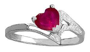 14K. Solid White Gold Ring Natural Red Ruby Heart Solitaire Gemstone 