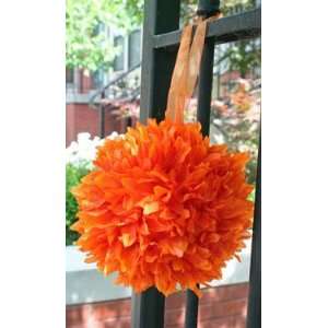  Silk Flower Ball Orange   6 Inch with Organza Ribbon 